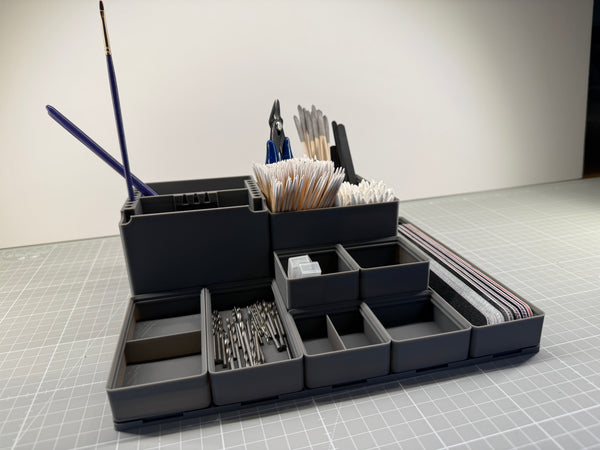 Modular Hobby Desk Organiser Starter Set 3D Printed Brush Tool Paint Grid Rack
